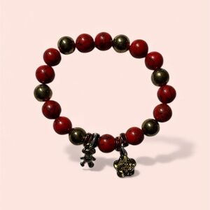 Chic Red and Gold Beaded Bracelet with Charms